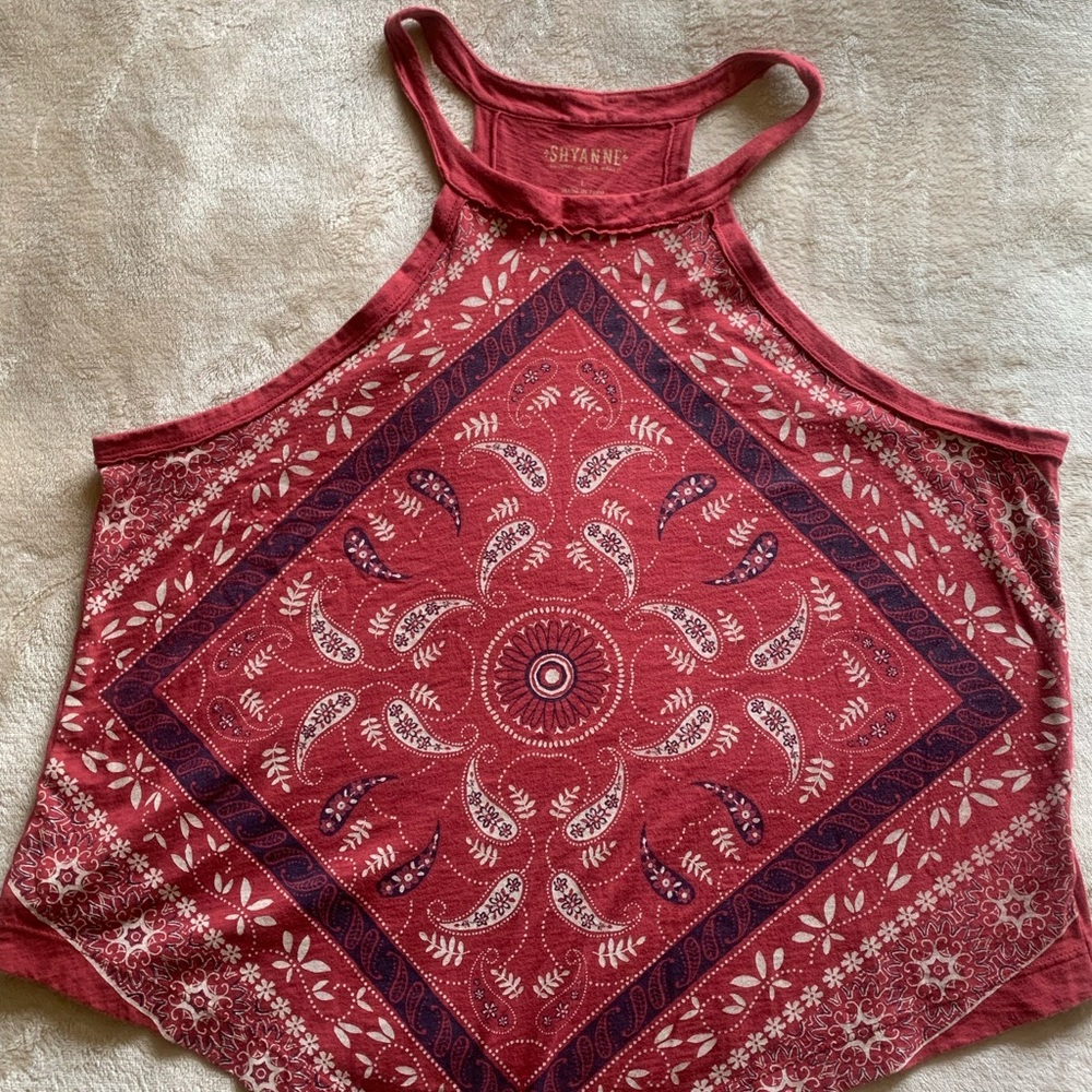 Shyanne Brick Red Bandana Print Western boho Halter Graphic Cotton Tank large - Picture 3 of 11